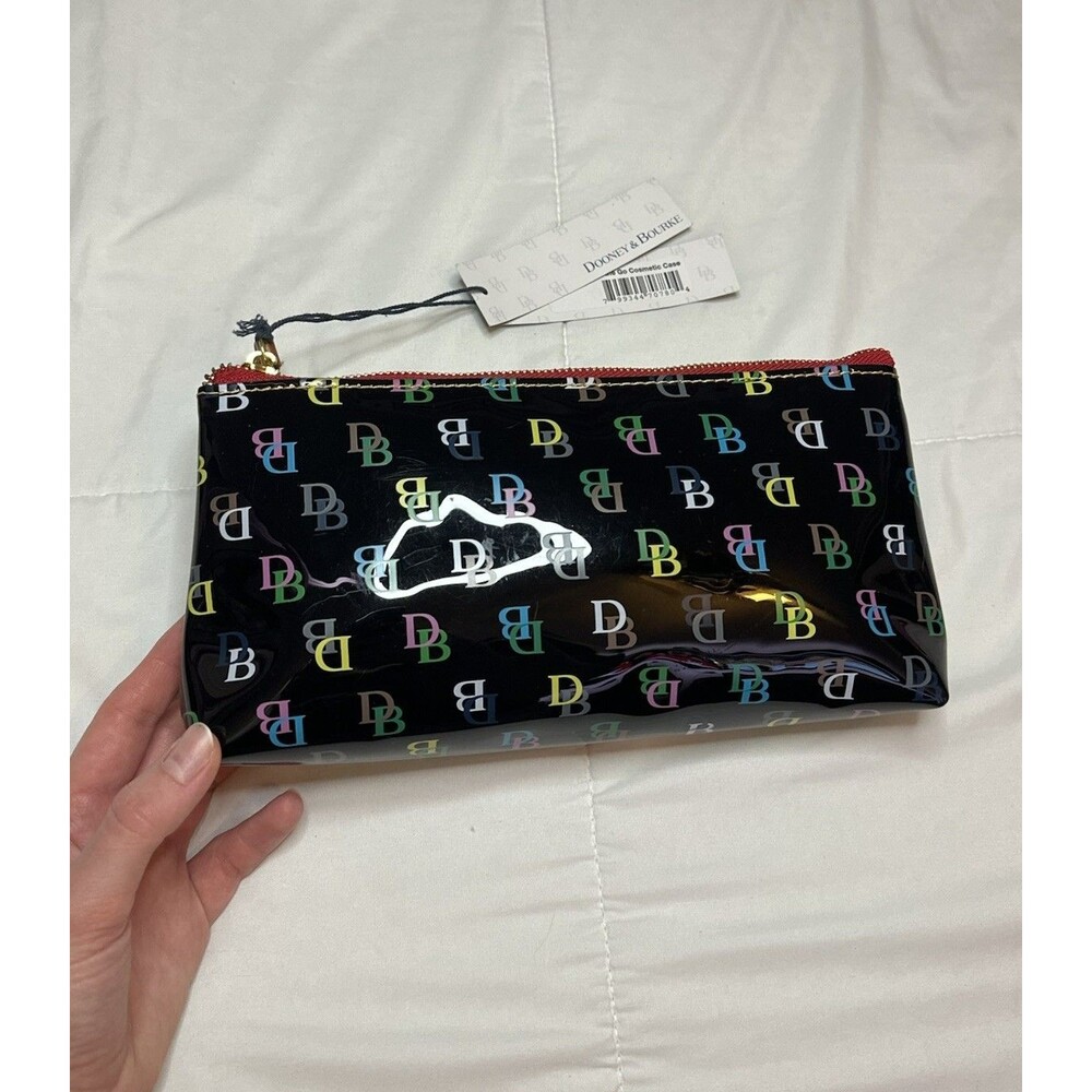 Dooney & Bourke Zip Cosmetic Case Makeup Bag Black Multicolor Monogram Logo NWT